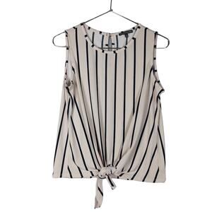 Adrianna Papell Blouse Size Small Vertical Stripes Black and Beige Sleeveless